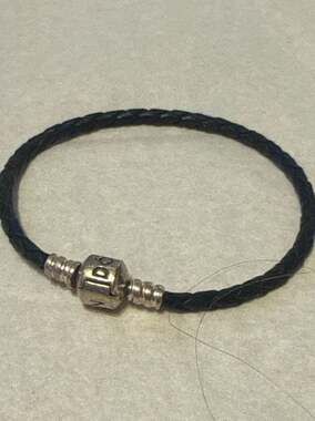 Pandora Moments Black Braided Leather Bracelet with Sterling Silver Round Clasp